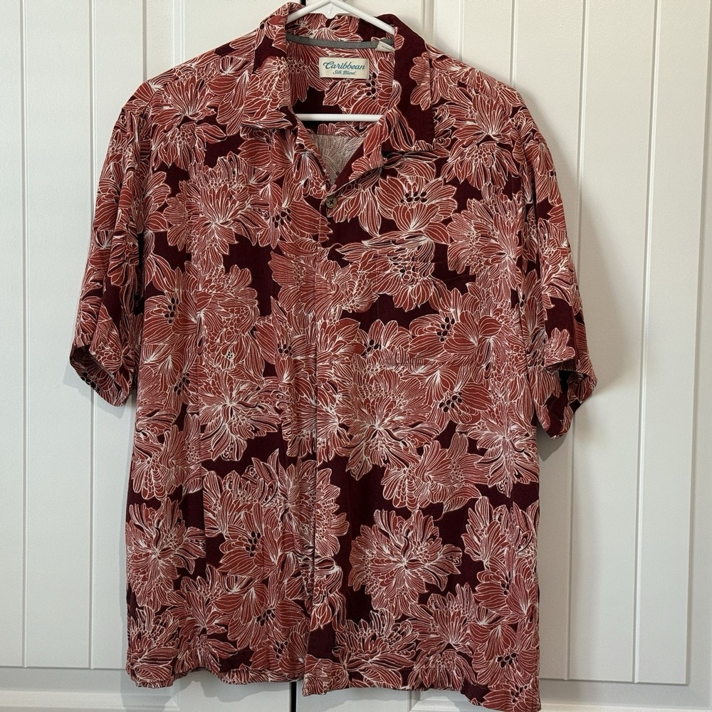 Roundtree‎ & Yorke Caribbean Silk Blend Floral Print Short Sleeve Sz XL Hawaiian
